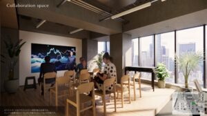 【セットアップ】六本木エリア・大きなスクリーン付きのコラボレーションスペースを確保☆シンプルなデザイン内装の落ち着いたオフィス環境！